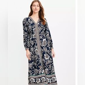 LOFT Navy Floral Long Sleeve Dress